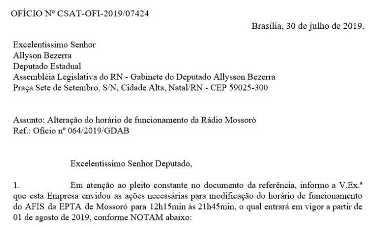 Infraero confirma que atendeu pedido do deputado Allyson Bezerra para ampliação de voos noturnos